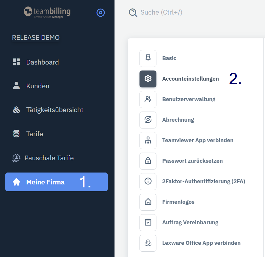 Teambilling Accounteinstellungen