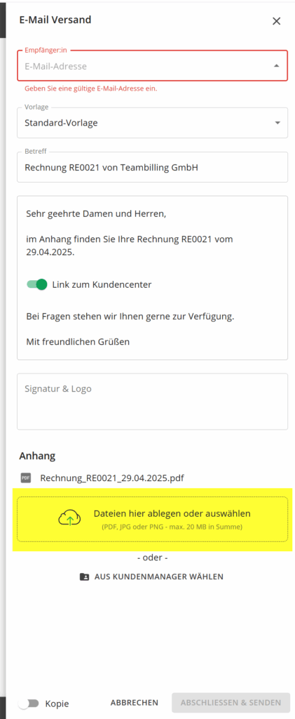 Lexware Office PDF Protokoll anhängen